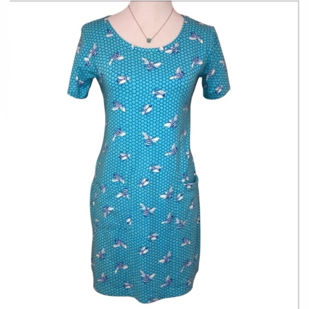 Lilly Pulitzer Turquoise Bee Pullover Mini Short Sleeve Dress S